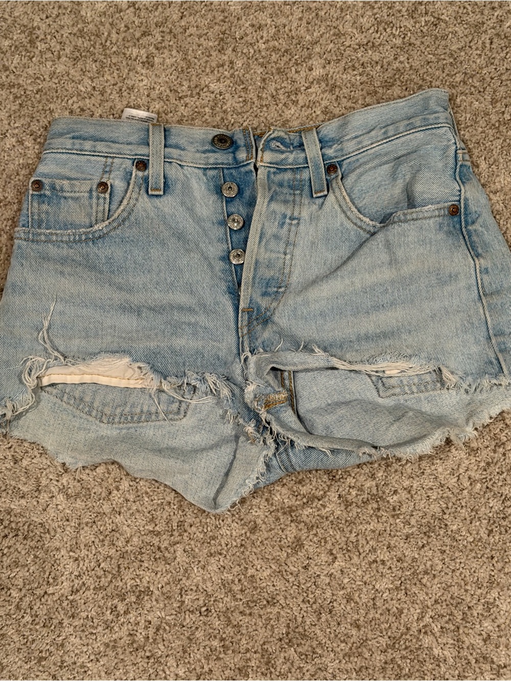 Levi's Light Blue High-Rise Distressed Denim Shorts